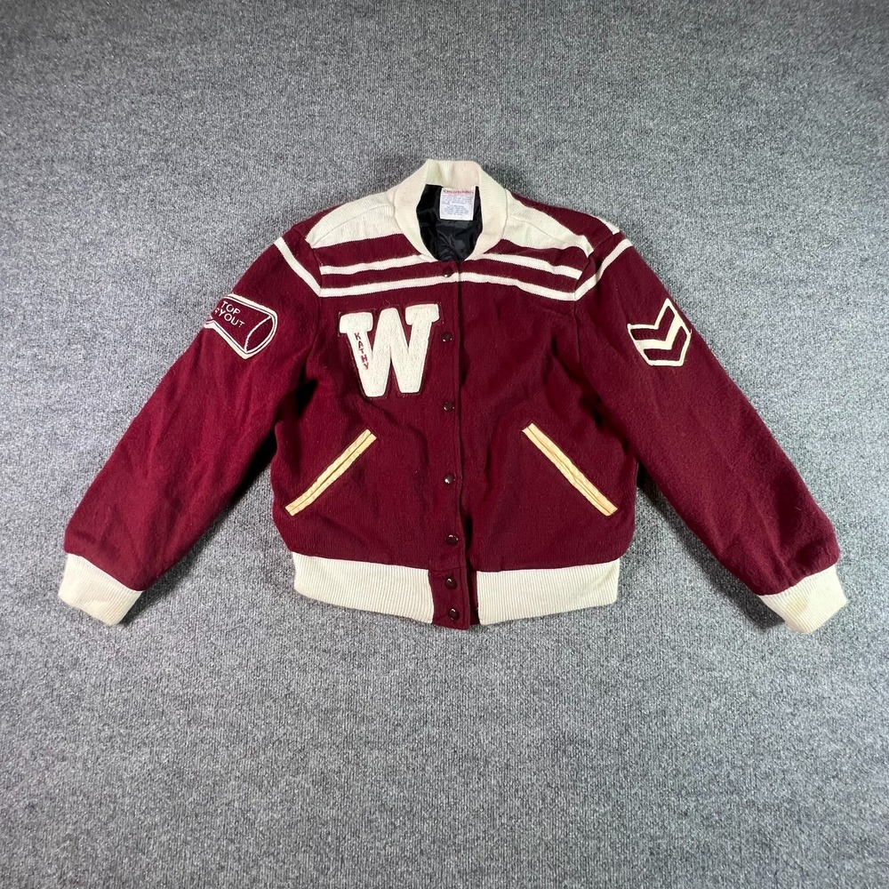 Vintage Cheerleader Varsity Jacket Women's M Red Acrylic Western Snap School USA